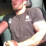 Buff builder wanks him self off on the way to work