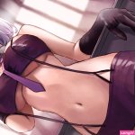 underboob big boobs belly suggestive finger in mouth anime anime girls skimpy clothes fishnet gloves hat blushing saliva tie