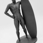 8 Nude Surfer Guy Posing with His Board Solid 3D Printed MM51B