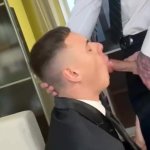 Man in suit fucks a twink bareback