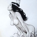 DAVE HOOVER SIGNED DRAWING NATIVE AMERICAN BEAUTY