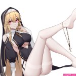 Richelieu Azur Lane wsfw red eyes blonde nuns feet big boobs sideboob long hair ass Azur Lane anime girls pantyhose nun outfit cross