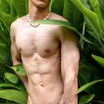 Nude Asian guy outdoors