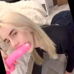 skinny blonde teen girl gives dildo a blowjob