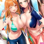 ass bikini top black hair blonde hair blue eyes blush boa hancock breasts cleavage crossover garter green eyes hood knives out leotard long hair nami navel nico robin one piece orange eyes
