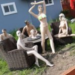 Man displays nude mannequins after fence dispute with neighbor