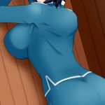 big boobs solo boobs huge breasts curvy shoulder length hair leaning ass anime anime girls Kantai Collection Takao KanColle black hair artwork digital art fan art embarrassed