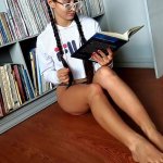 Horny student masturbate pussy like crazy in home library with orgasms