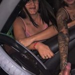 Two hot girls caught him masturbating inside the car and helped him cum.