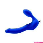 Buy the Strapless Strap-On Slim Vibrating Realistic Premium Silicone Feeldoe Dildo in Blue
