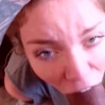 Petite blonde young woman makes the best deepthroat choking blowjob of her life on the living room floor until he provides her cum.