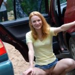 Naughty Redhead showing her Pussy in Car Park