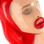 Slave latex mask with fellatio ring