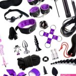 : 28 piezas de equipo y accesorios de esclavitud juego sexual de esclavitud juguetes sexuales para mujeres boca mordaza esposas sexuales cuerda ltigo sexual con los ojos vendados tapn anal : Salud